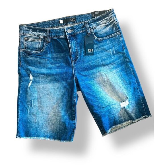 NWT KUT FROM THE KLOTH SIZE 12 MEDIUM WASH DISTRESSED SOPHIE BERMUDA SHORTS - Picture 1 of 14